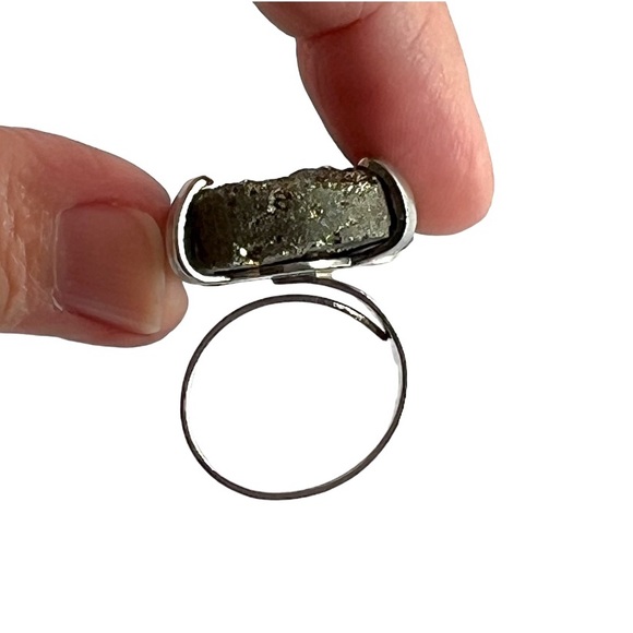Silver Pyrite Druzy Adjustable Ring - Picture 5 of 11